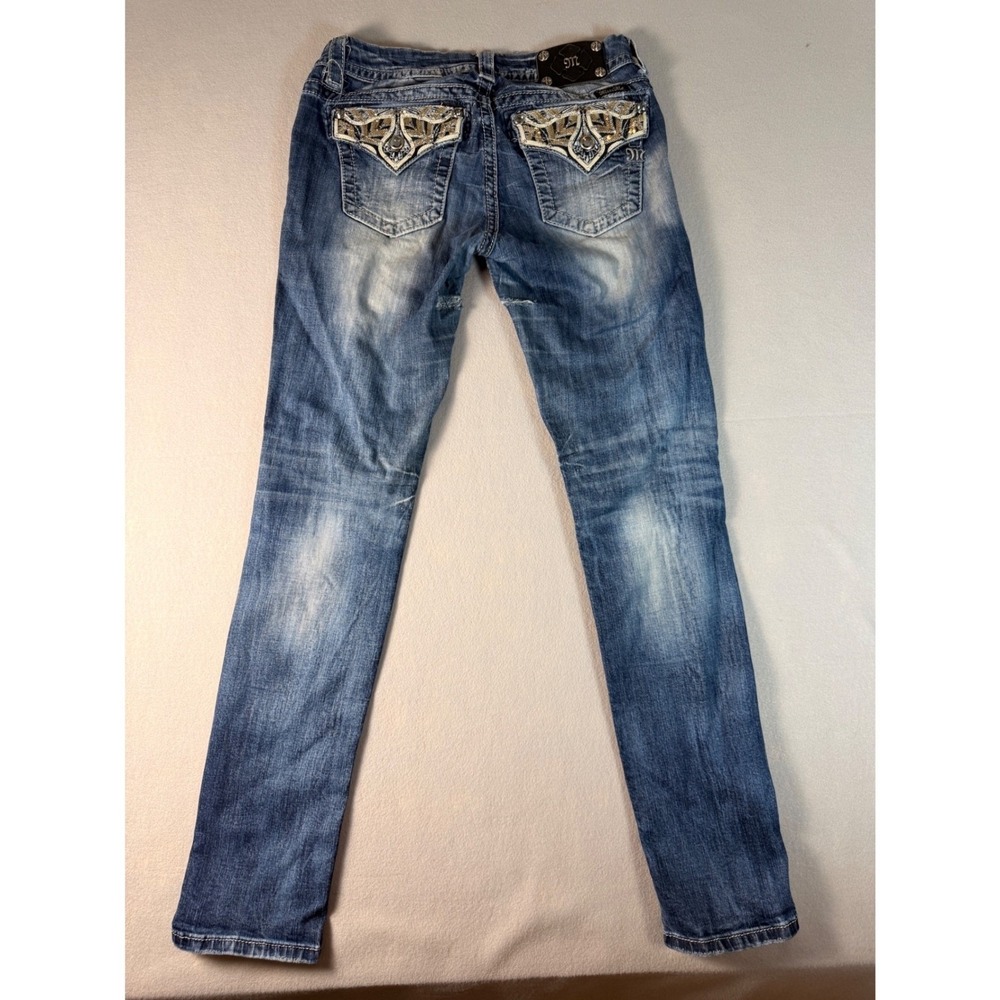 Miss Me Womens Low Rise Easy Skinny Jeans Size 28 Medium Wash Embellished Sequin
